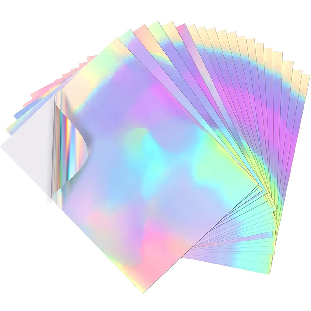 20 hojas de papel autoadhesivo holográfico, pegatinas de impresión A4, papel de aluminio con láser de fantasía colorido, cartón a todo color