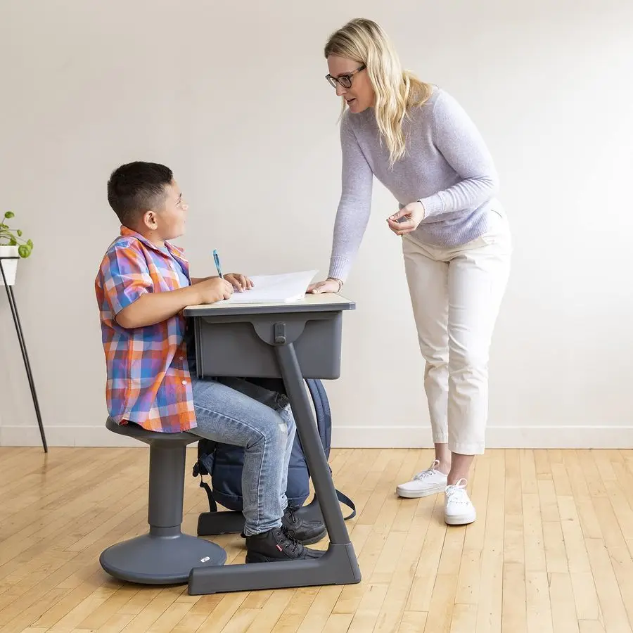 Reception aperta Cave con scatola per libri in plastica, mobili per l'aula, acero nero