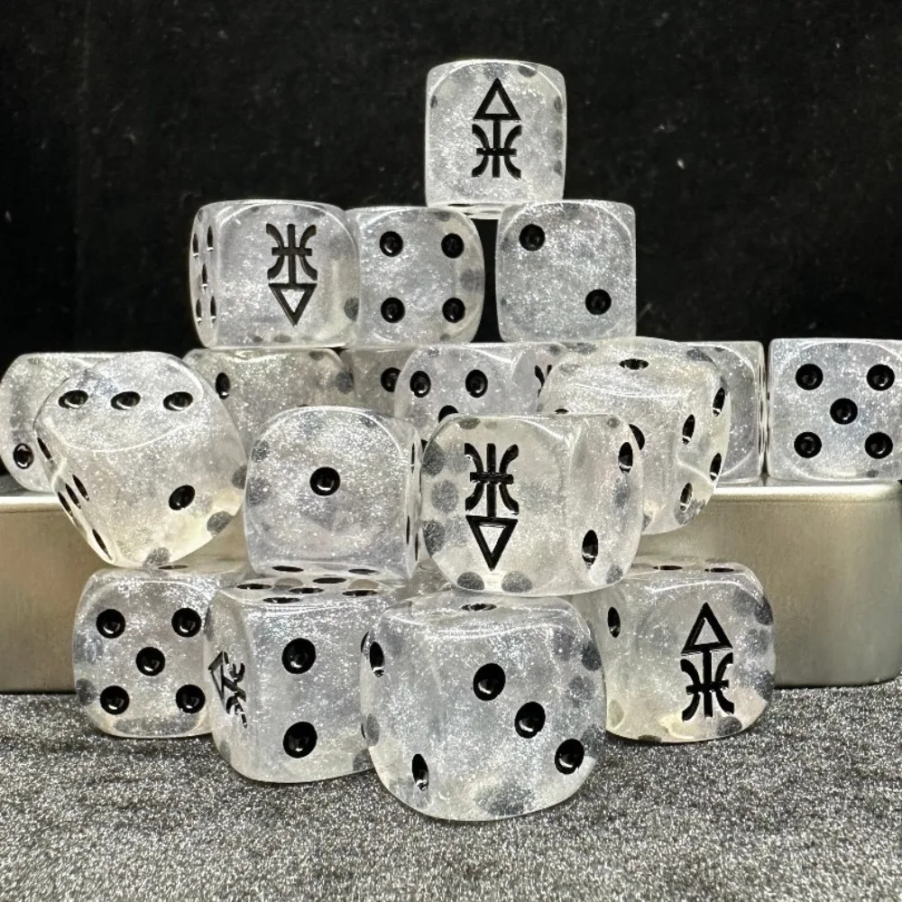 10PCS/20PCS Warhammer 40K Aeldari Dice D6 Clear Glitter Crystal Black Eldar Logo Tabletop Wargaming Collectible Game Dice