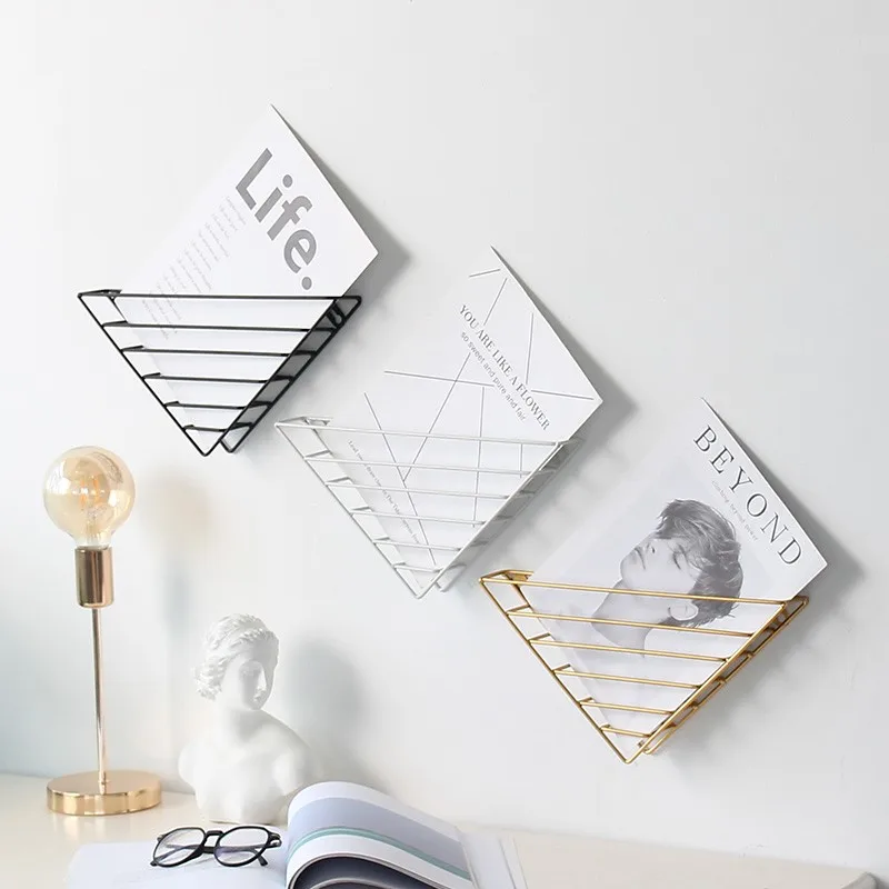 Triangle Metal Table Storage Basket  Chic Nordic Scandinavian Gold Desk Storage Basket Magazine Organizer Home Decor