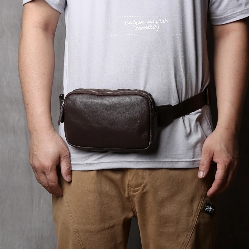 NZPJ Herren-Brusttasche aus echtem Leder, Umhängetasche aus natürlichem Rindsleder, lässige Umhängetasche, sportliche multifunktionale Handy-Hüfttasche – Detail 17