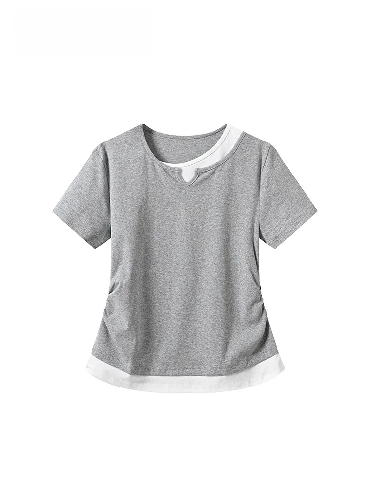 

plus Size Women's Short Sleeve T-Shirt Casual round Neck Summer New Style Meat Concealing Slimming Versatile Cotton Blend Top