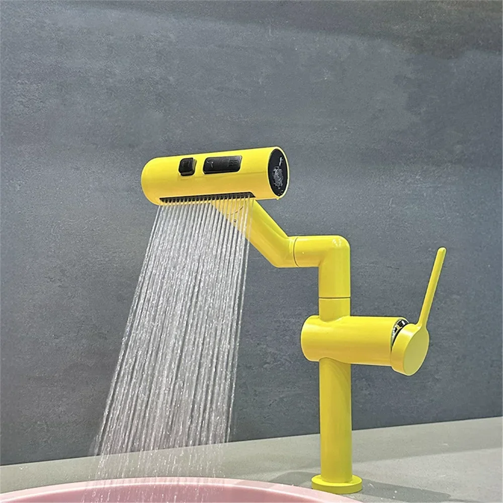 Yellow Rainfall Basin Faucet Bathroom Sink Faucet Multi functions Rotation Sink Faucet Basin Tap Hot Cold Mixer Tap Crane