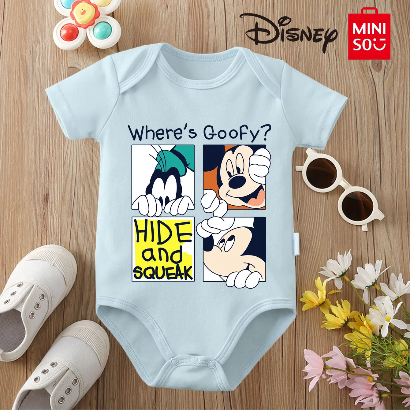 

Боди из чистого хлопка с принтом MINISO, мягкая детская одежда с Микки и Минни, лучший подарок для ребенка, комбинезон-комбинезон для новорожденных от 0 до 12 месяцев