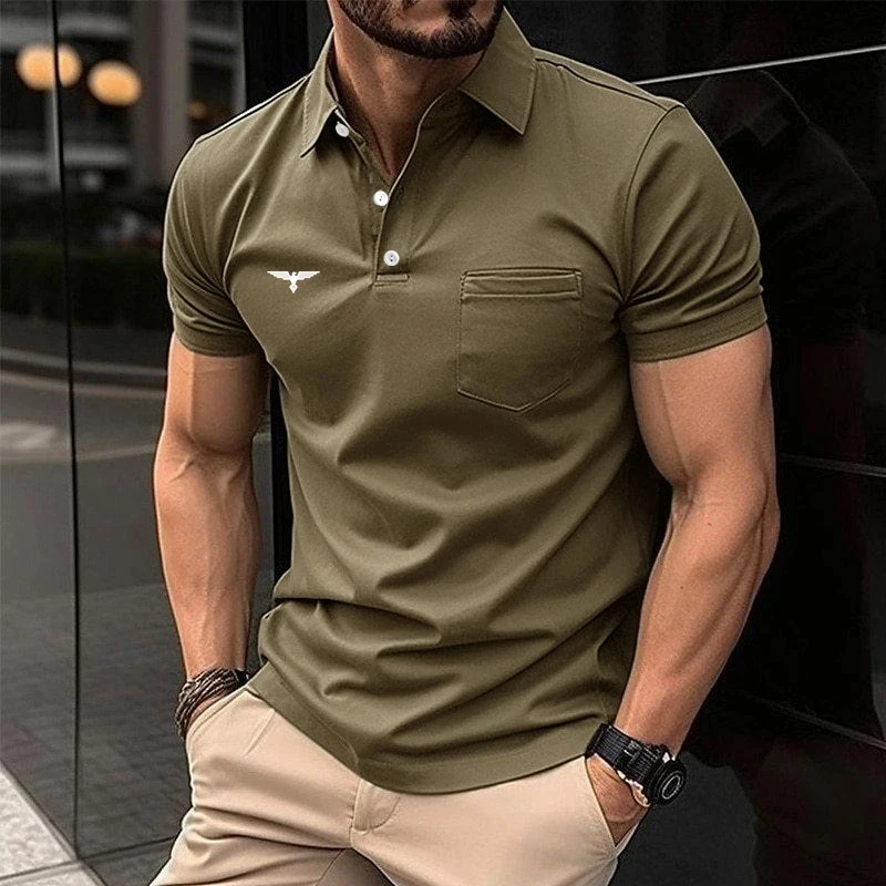 Summer Men Casual Short Sleeve Button Polo Shirt with Pocket image 5