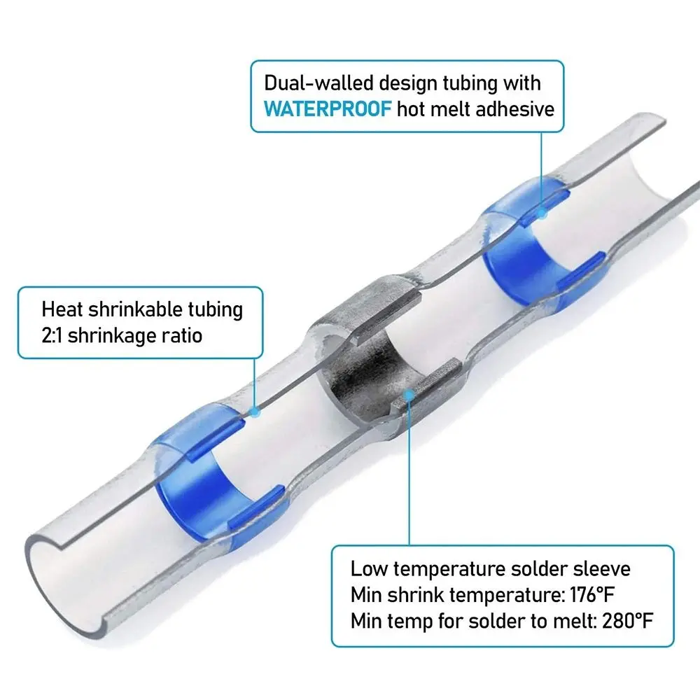 

500Pcs/Set Durable Insulated Heat Shrink Tube Butt Solder With Solder Seal Electric Connector Set Waterproof Butt Connectors