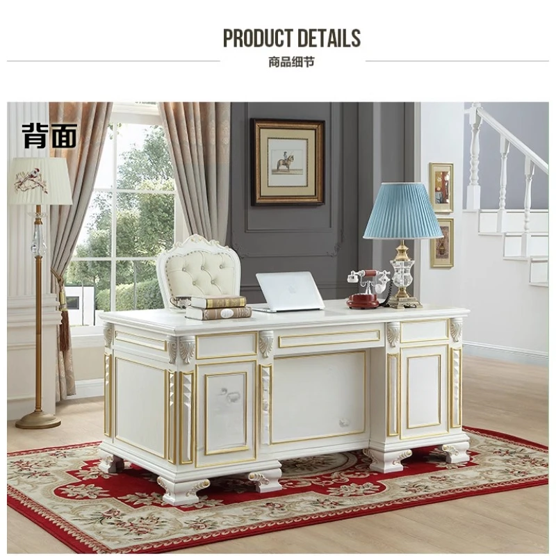 American solid wood desk, European white desk writing desk computer table and chair combination sealing paint