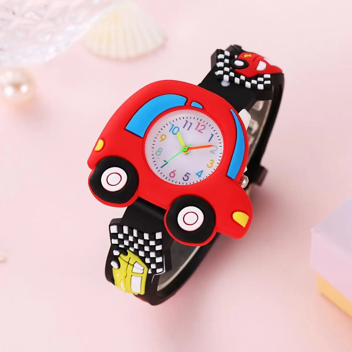 New 3D Pattern Cartoon Racing Car Children\'s Fashion Silicone Watch