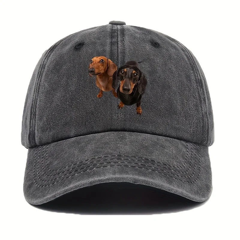 Women's Adjustable Snapback Baseball Cap with Two Cute Dachshund Dog Print - Lightweight Comfortable Hat for Dog Lovers, Multipl