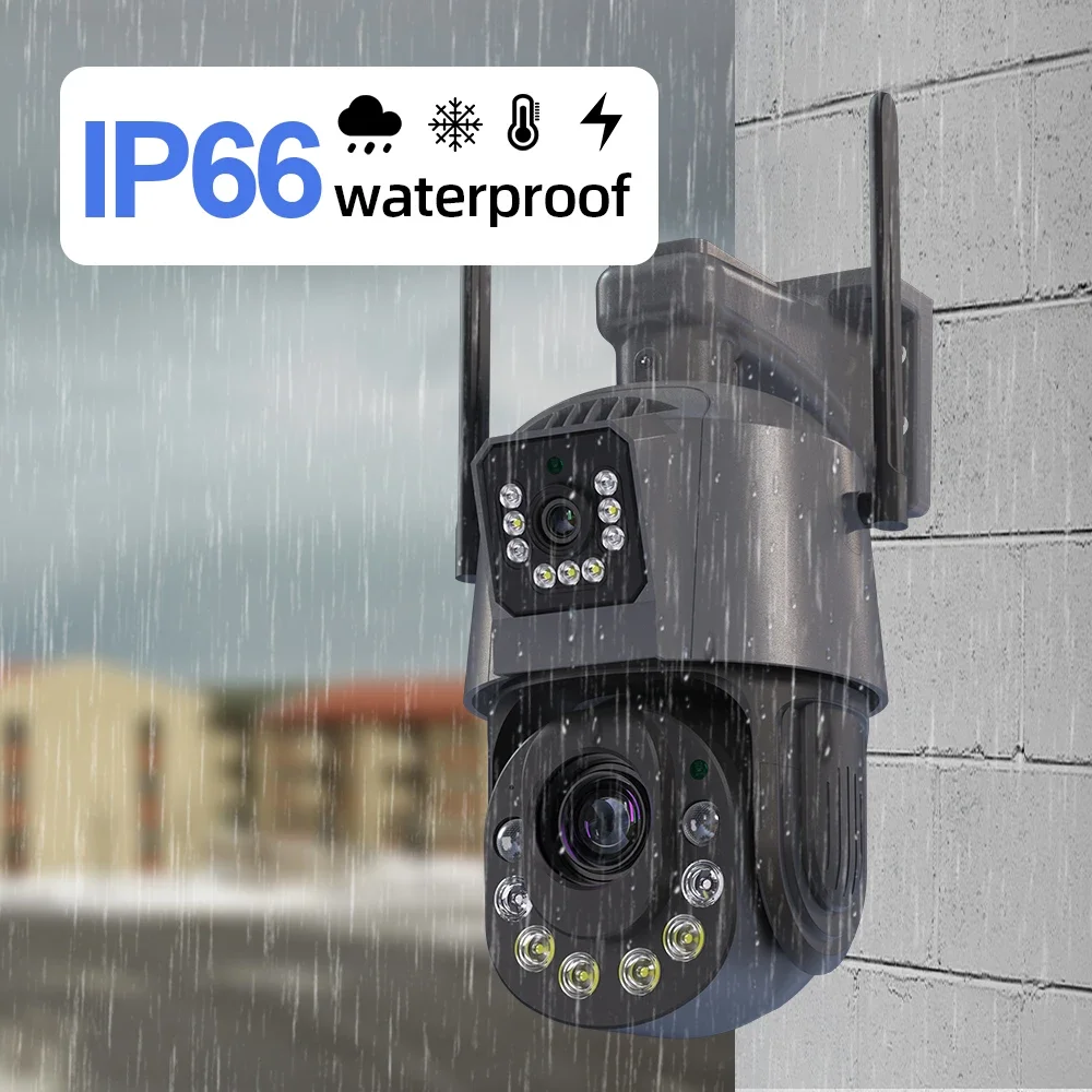 كاميرا مراقبة خارجية واي فاي 3K 6MP عدسة مزدوجة 50X زووم بصري PTZ كشف الإنسان ICSEE Onvif 360 °   كاميرا CCTV ICSee APP