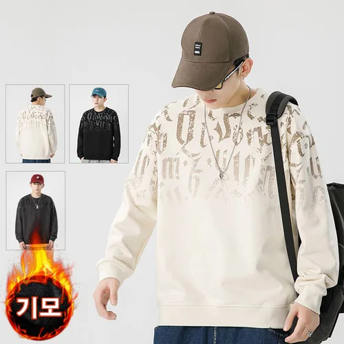 트랜드인 남성용 겨울 기모 맨투맨 레터링 디테일 캐주얼 라운드넥 스웨트셔츠 TS3251 