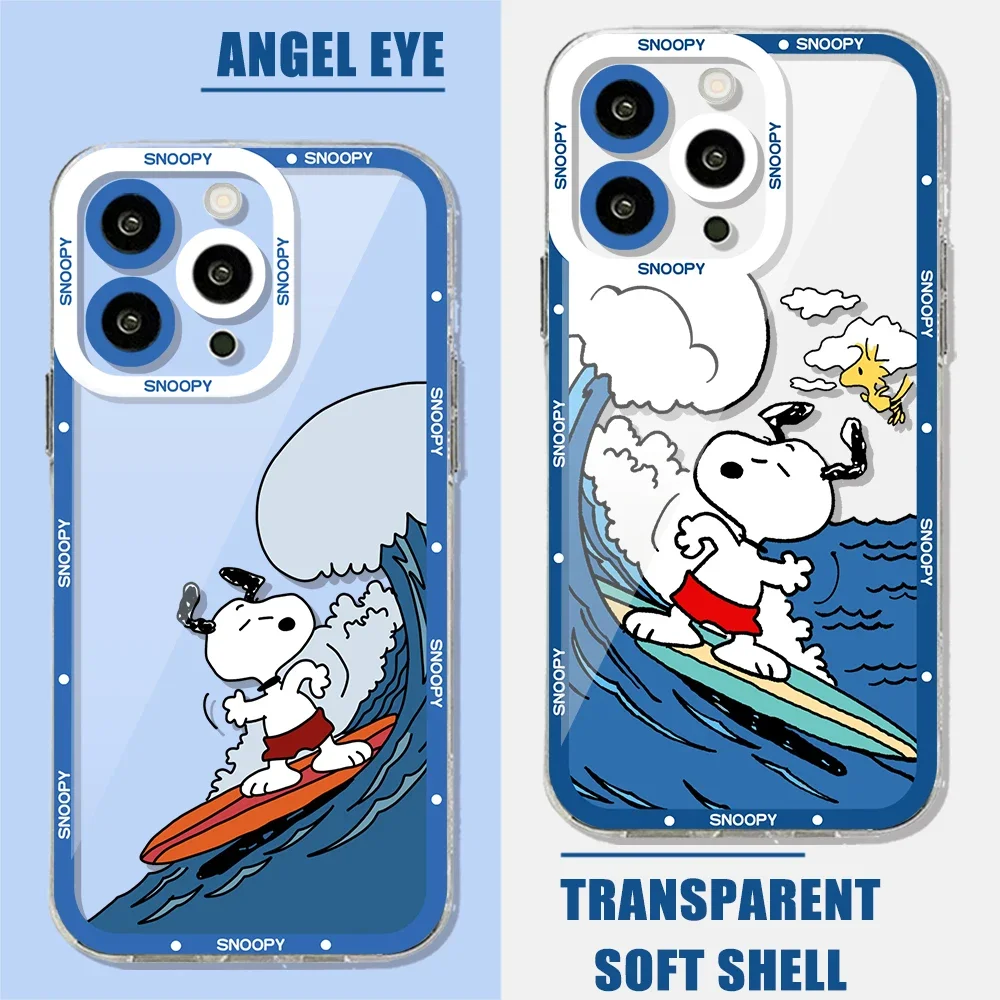 S-Snoopys Cute Cartoon Phone Case For iPhone 15 14 13 12 Mini 11 Pro Max X XR XS 6 7 8 SE20 Plus Soft Silicone Transparent Cover