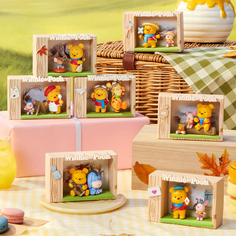 Disney Winnie The Pooh Autumn Outing Scene Series Figure Toy Cartoon Anime Pooh Bear Doll Decoration Ornament Kawaii Toys Gift