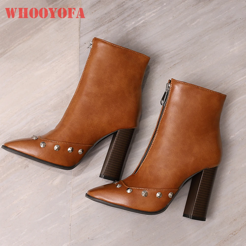 

Новые зимние модные коричневые женские ботильоны со змеей, женская обувь на высоком каблуке с острым носком, большие размеры 43 45 50