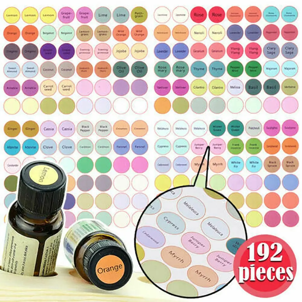 192Pcs/Sheet Pre-printed Practical Convenient Colorful Bottle Lid Labels for Glass Glue Bottle Bottle Cap Stickers Decal Label