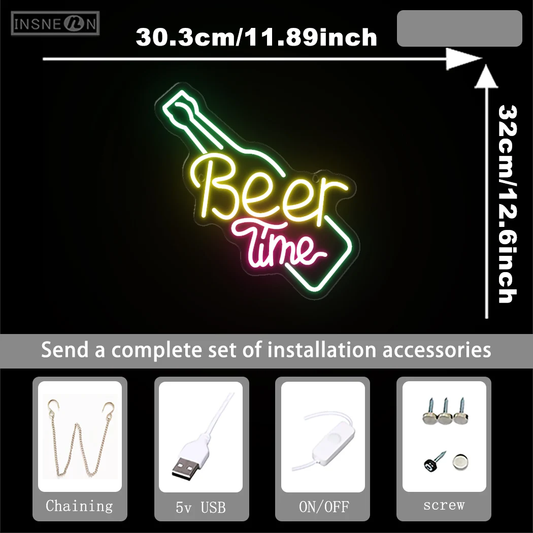 Beer Time Neon Led Light Bar Restaurant Room Party Sign Wall Decor Neon Lamps Pub Shop With USB Powered Wall Decor Neon Light