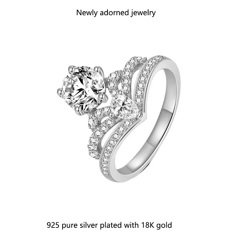 

European and American Amazon bestseller, layered stacking style half-circle round pave ring, V-shaped, 6.5mm, full moissanite di