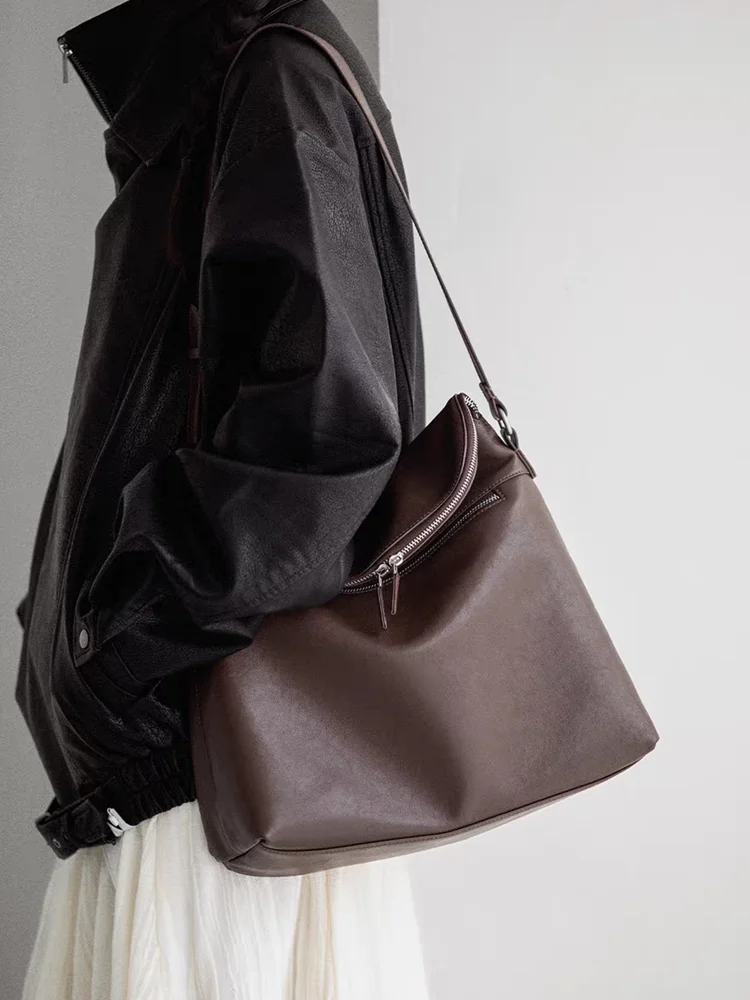 Black Fashion Simple Genuine Leather Women Bag\Handbag Real Leather Lady Underarm Shoulder Commuter Crossbody Bag Big