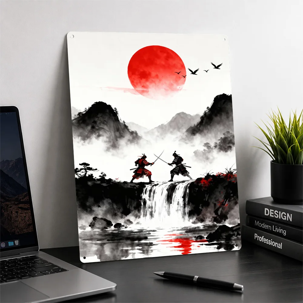 Samurai Duel Poster Gaming Wall Art Personalized Vintage Metal Sign for Bedroom Man Cave Home Decor Gamer Gift Room Decoration