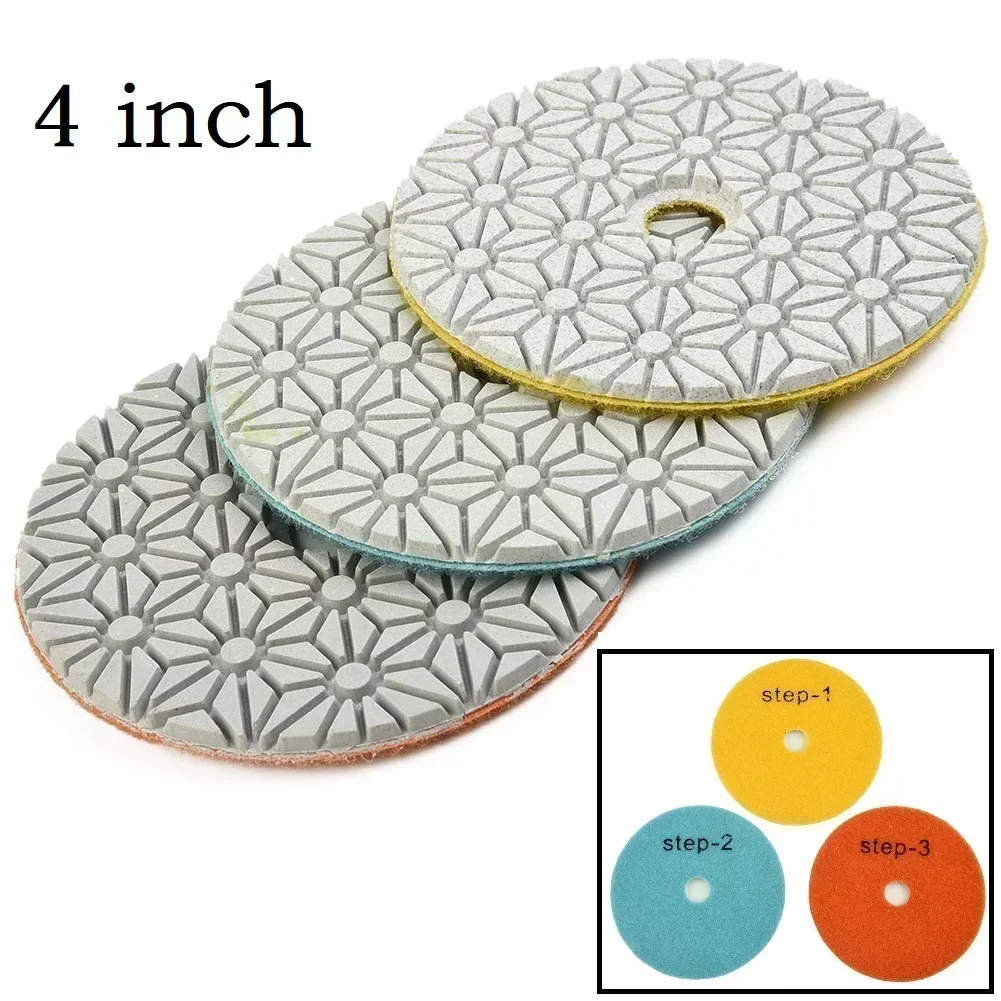 1pcs Granite Polishing Tool 4 Inch 100mm Dry/wet Diamond 3 Step Polishing Pads High Density Pregnant Diamond Chips Pads