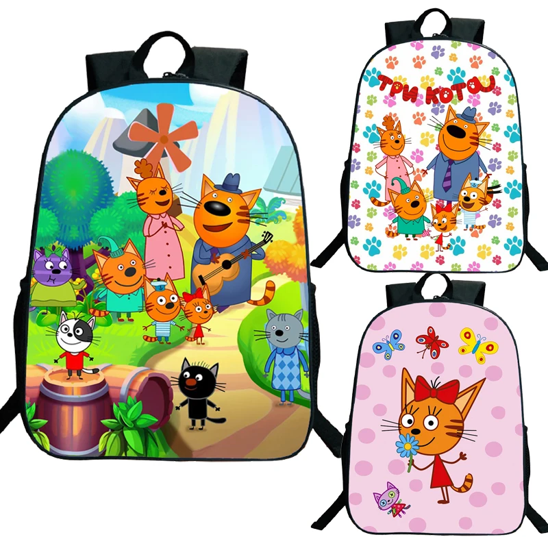 Three Kittens Backpack for Boy Girl Kids E-cats Student School Bookbag Cartoon Daypack Preschool Primary Bag Hiking