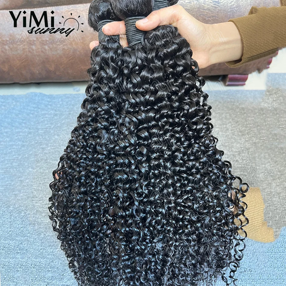 Yimisunny-mechones de cabello humano virgen indio 100% sin procesar, extensión de rizo, trama de cabeza completa, venta al por mayor, 100G, 4 unidades por paquete