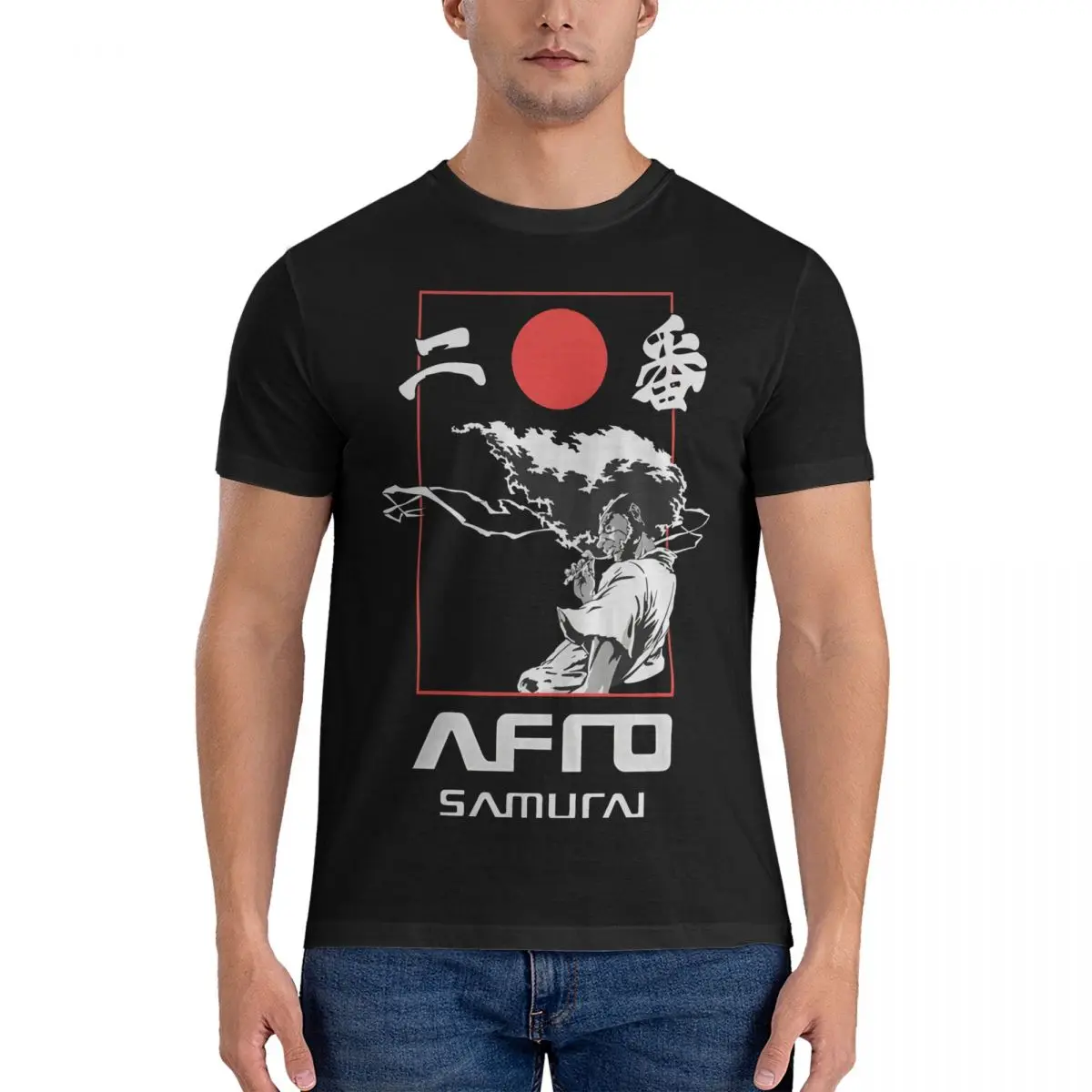 Men T-Shirt Anime Unique 100% Cotton Tee Shirt Short Sleeve AFRO SAMURAI T Shirt Round Neck Tops Printed