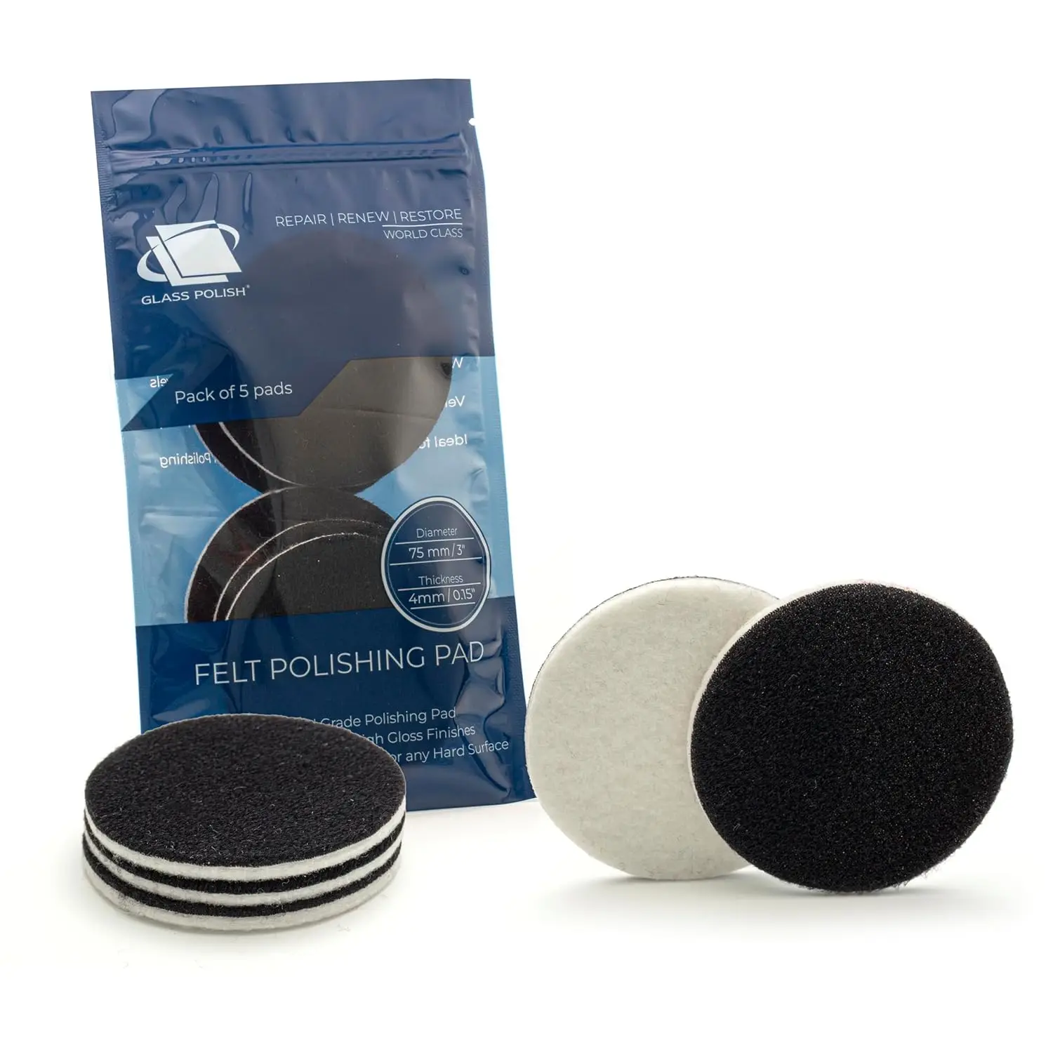 

5-Pack 3-Inch Felt Polishing Pads for Glass, Metal, Marble & Plastic - High Gloss Finish