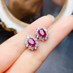 FS S925 Sterling Silver 5*7mm Natural Ruby Earrings With Certificate Fine Charm Classic Weddings Jewelry for Women MeiBaPJ