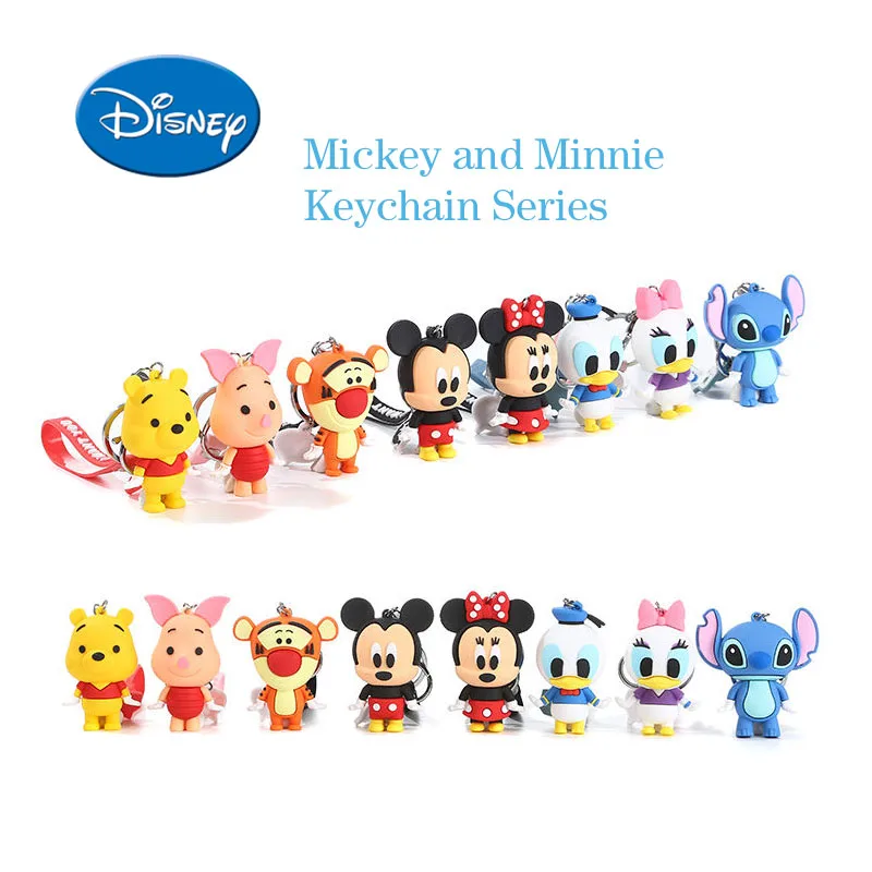 Disney-Anime Cartoon Chaveiros Infantis, Mickey Mouse, Minnie Figura, Pato Donald, Leitão, Chaveiro, Modelo de Brinquedo, Presente Infantil Kawaii