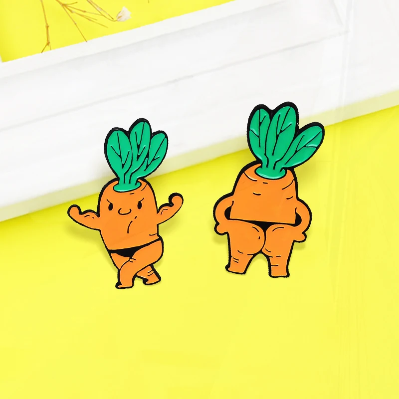 Man Bikini Radish Enamel Brooch Badge Pin For Women Wholesale Jewelry Cute Orange Carrot Master Pines Bodybuilding Carrot