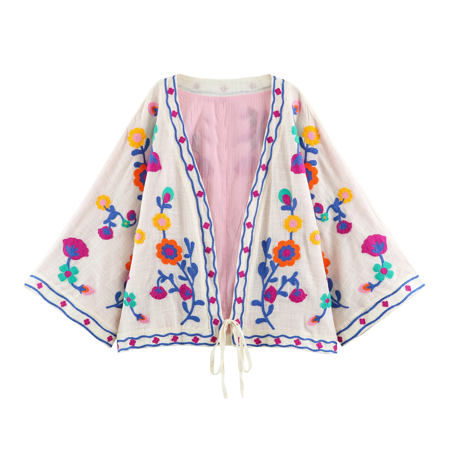 KONDALA Vintage Blumenstickerei Herbst Damenmantel Mode 2026 Schnürung V-Ausschnitt High Street Chic Locker Elegante Damen-Oberbekleidung – Detail 2