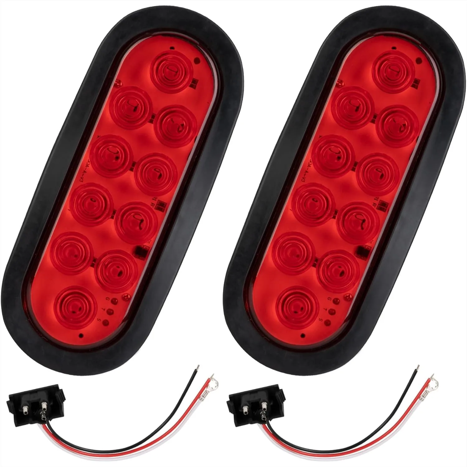 

6-Inch Oval White LED Trailer Tail Lights with 10 LEDs for Trucks RVs Trailers Buses Surface Mount Kit 2 Red