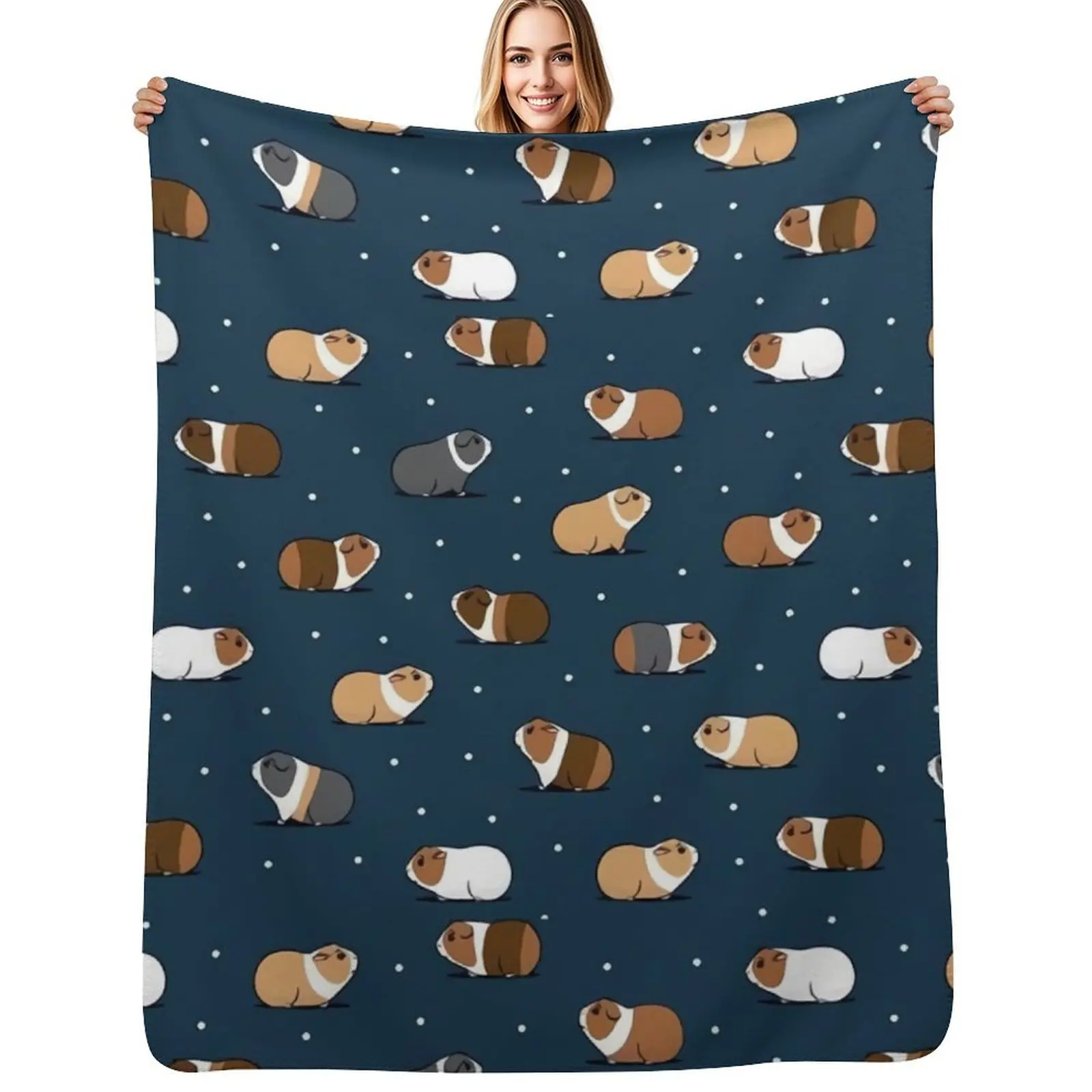 

Little Guinea On Navy Throw Blanket Warm Flannel Blanket for Couch Chair Bedroom