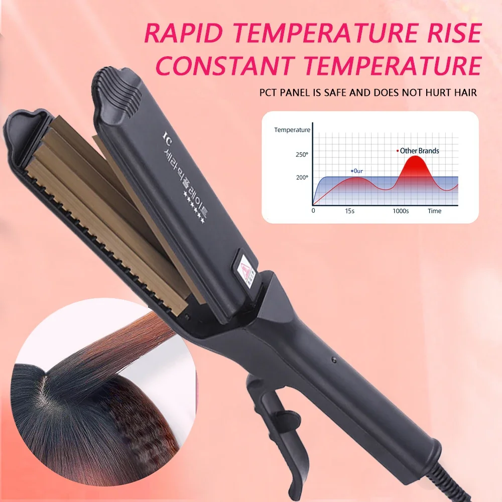 رقيق الشعر العقص الحديد الأسنان الكبيرة المموج الحديد تكثيف الشعر المكشكش لوحات واسعة سريع الحرارة مكواة تجعيد موجة تصفيف أداة