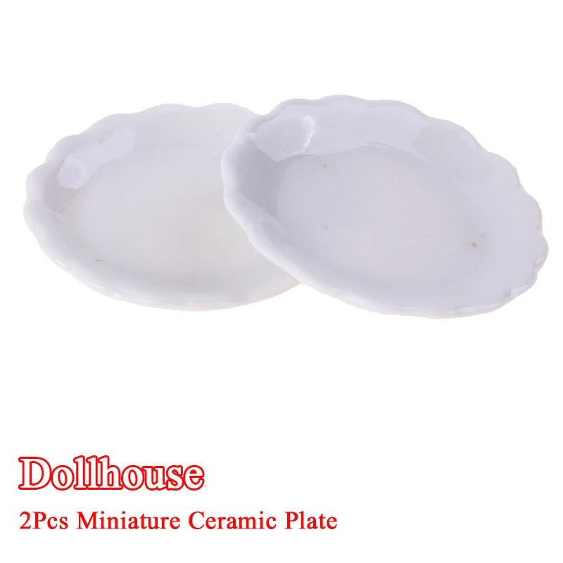 2Pcs 1:12 Dollhouse Miniature Ceramic Plate Dessert Lace Dish Tableware DecorToy