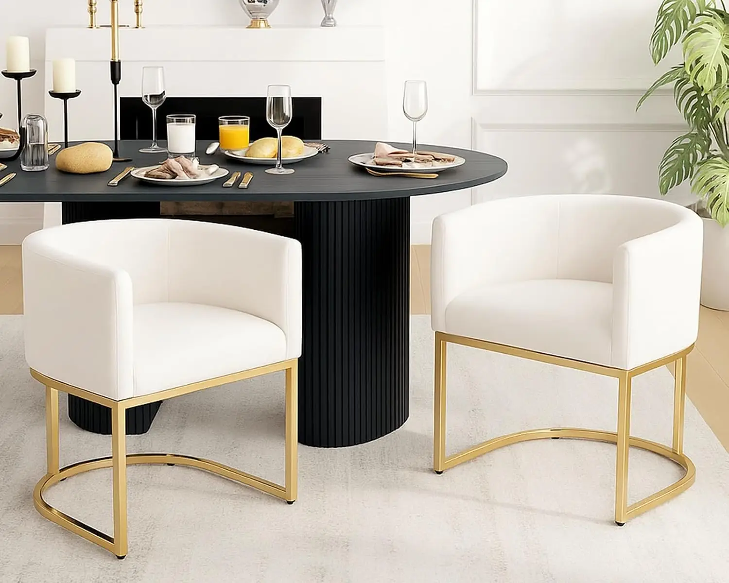 Barrel Dining Chairs Set 2, Velvet Accent Chair with Gold Metal Frame, 18.5