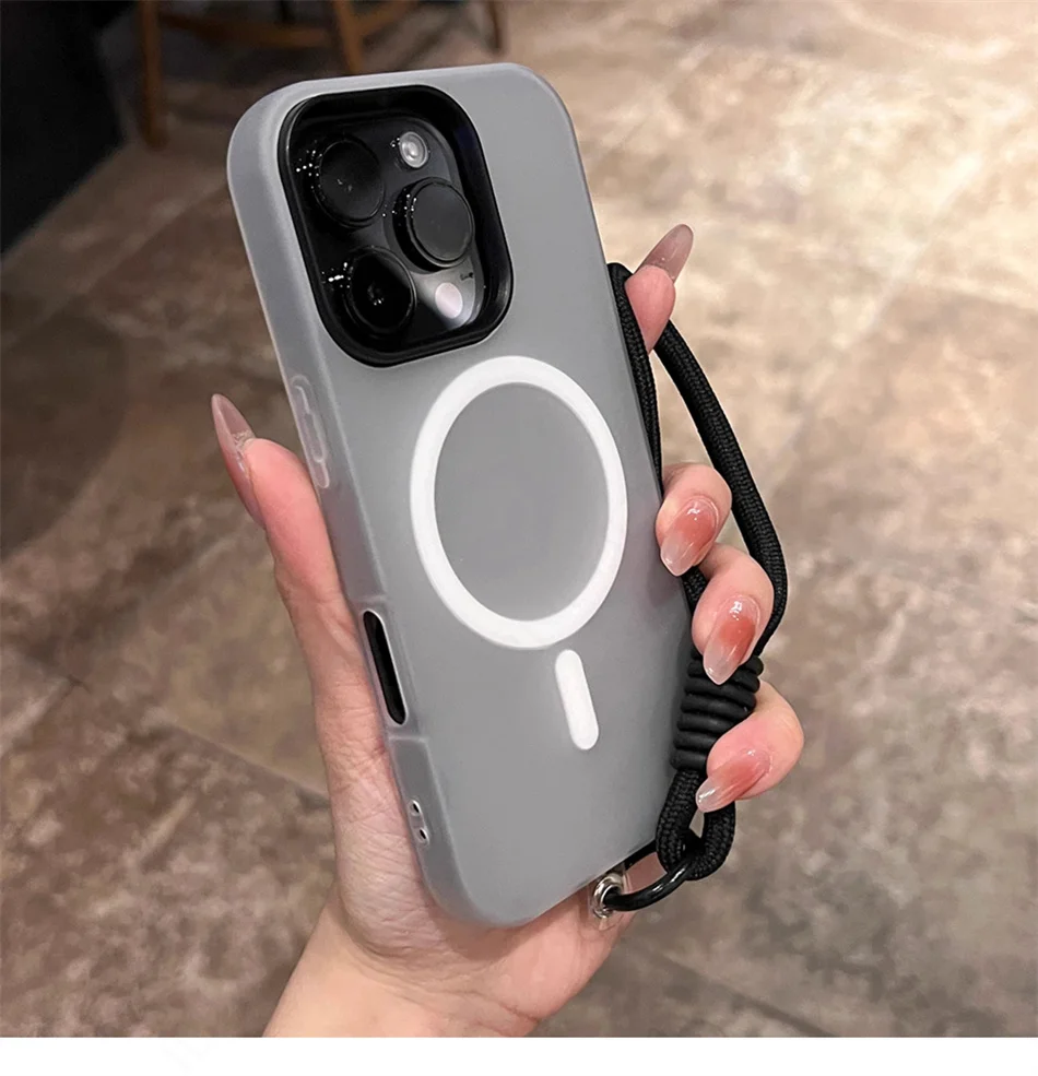 ลูกอมสีหรูหรา 3 IN 1 สําหรับMagsafe LanyardสําหรับiPhone 17 16 15 14 Plus 13 12 Pro Max Magnetic Matte Clear Hybrid Cover