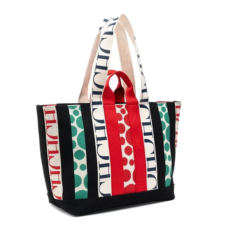 CH Casual Trend Shoulder Bag Simple Commuter Large Capacity Ladies Shopping Handbag New Stripe Splicing Design Crossbody Bags image 2