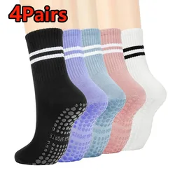 4 Pairs Yoga Socks Women’s Non-slip Mid-tube Professional  Pilates Socks Indoor Fitness Gym Dance Sports Floor Silicone Socks