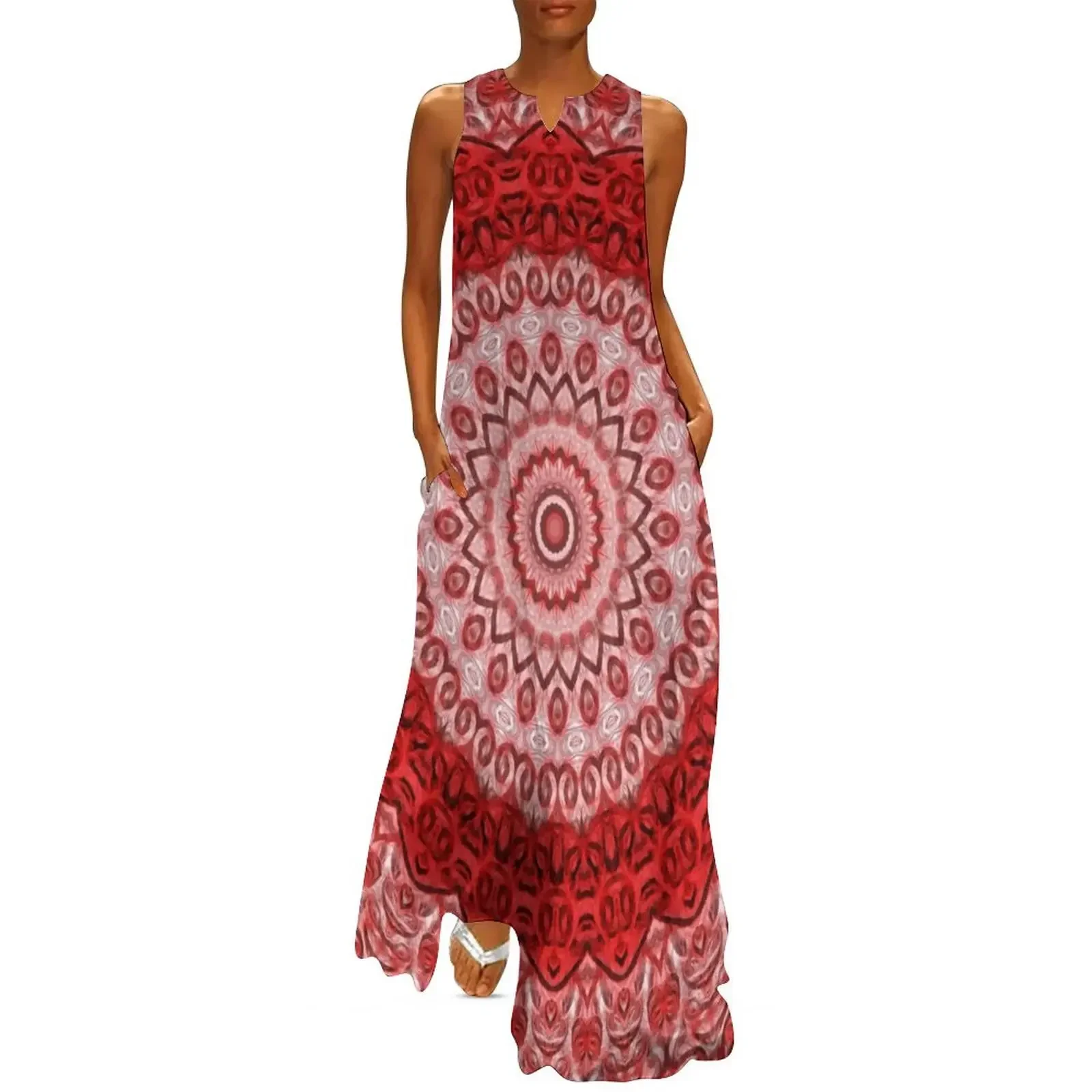 

Red Mandala of protection. Long Dress Bridesmaid dress woman birthday dresses for women Beachwear Women's summer skirt Dress