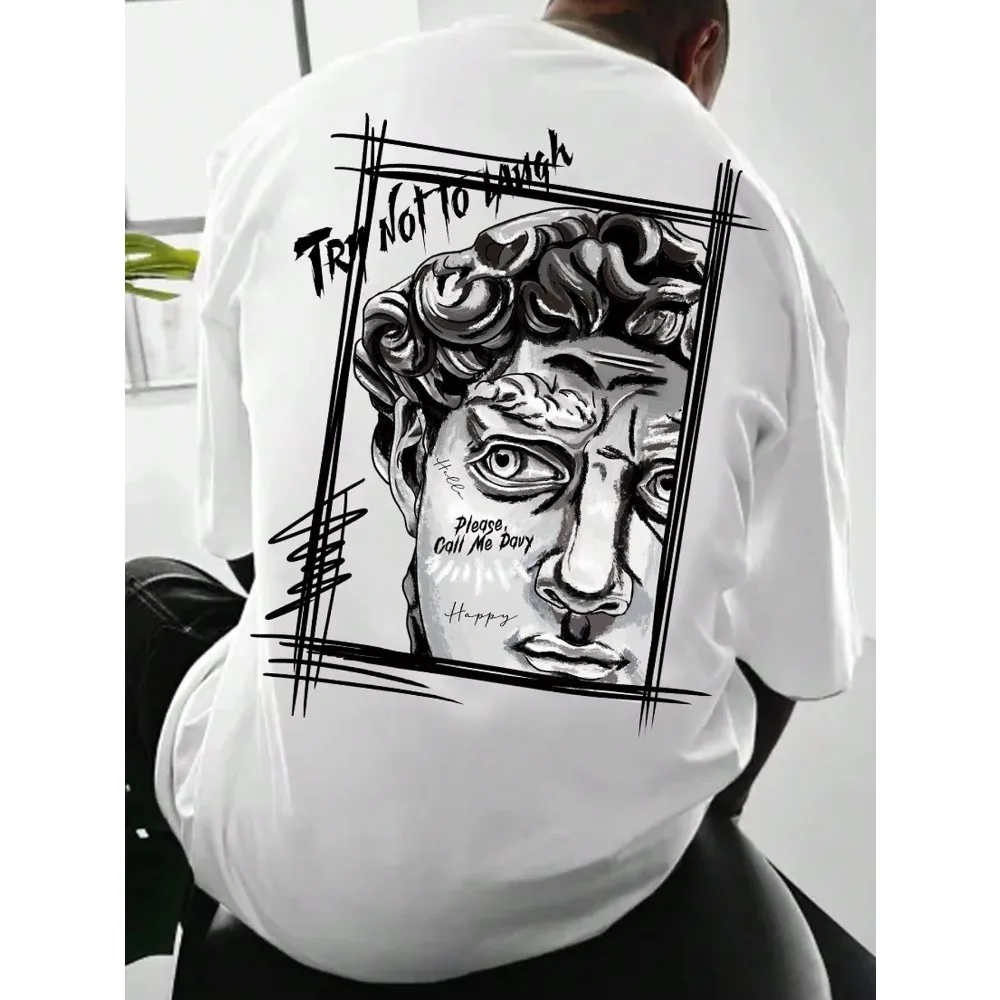 

Мужская хлопковая футболка с креативным скульптурным выражением текста, модный свободный новый топ