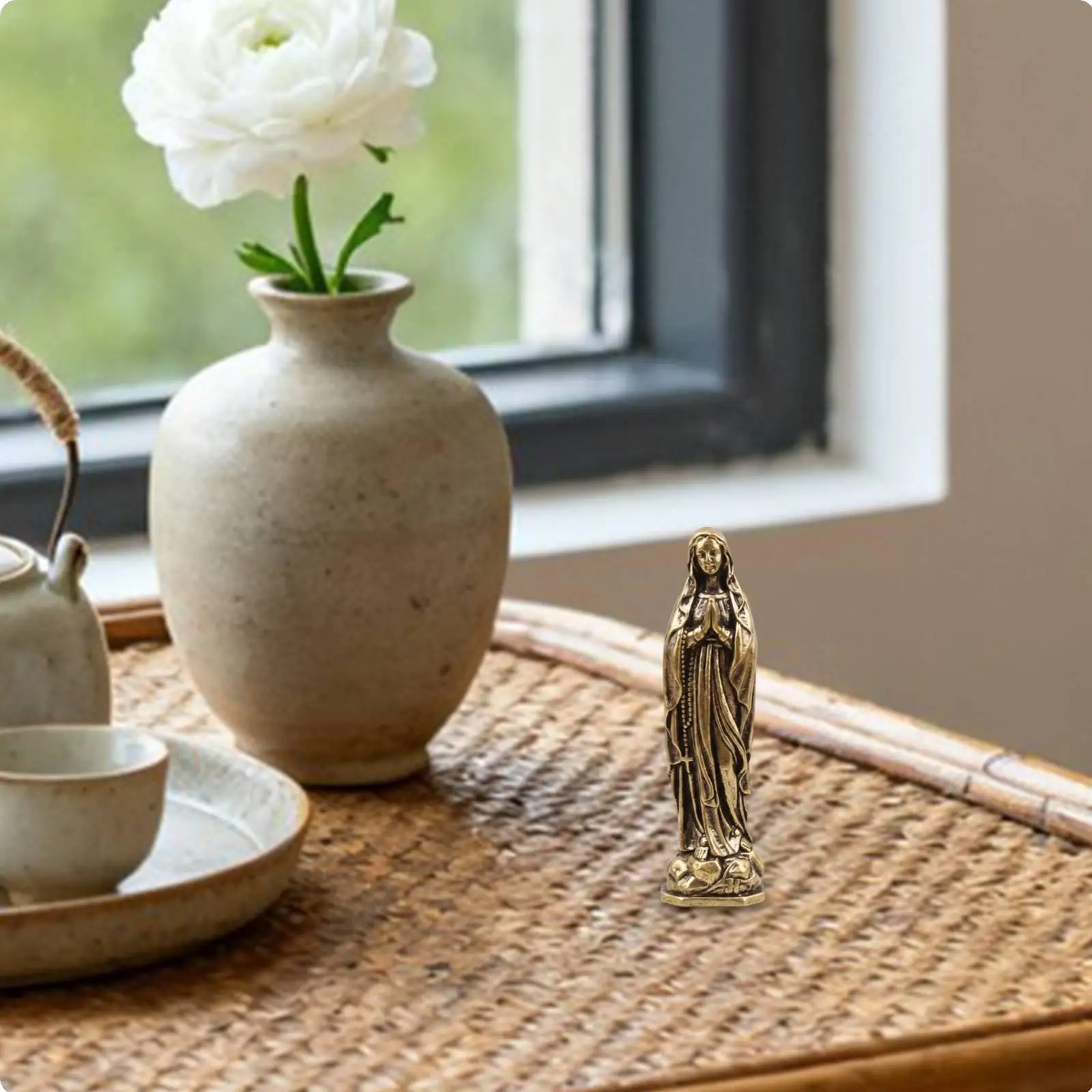 Brass Figurine Compact Sacred Mini Statue Religious Decorative Sculpture for Car Dashboard Desk or Shelf view 2