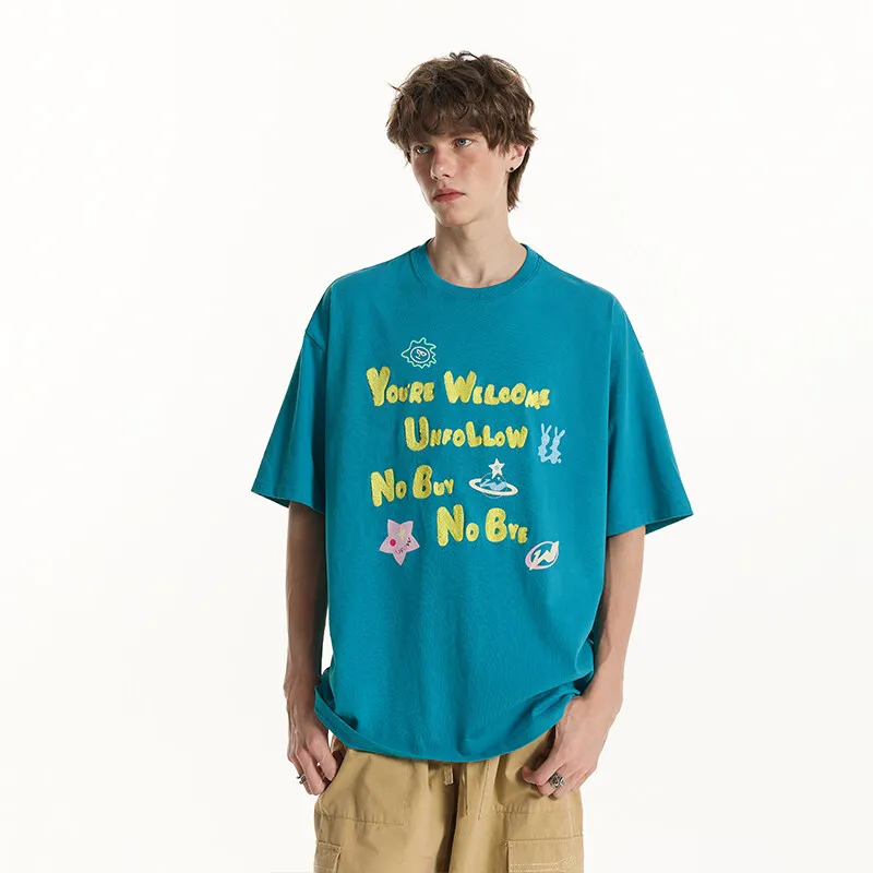 

New Summer Letter Printed 100% Cotton Fabric T-shirt Men Women High Quality Short Sleeve Loose Tshirts Oversize Hip Hop Top Tees