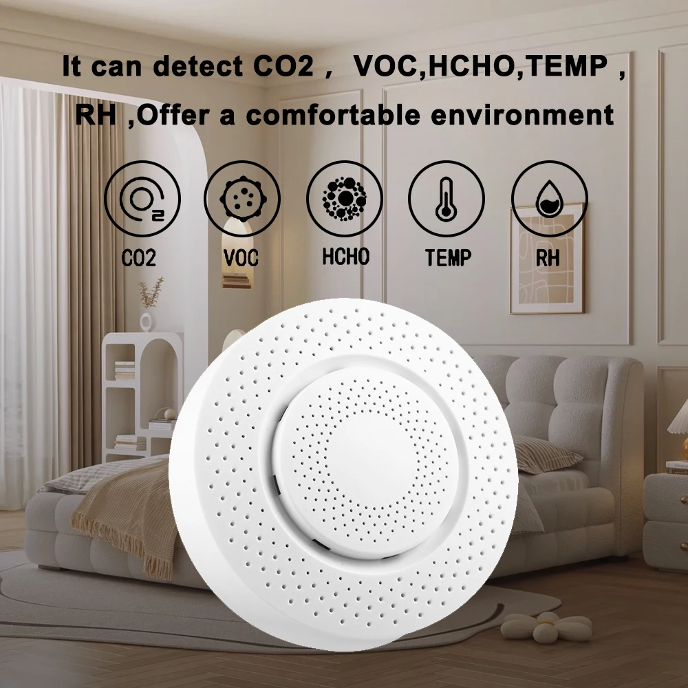 Smart Tuya Zigbee WIFI 5 in 1 Airbox Formaldehyde VOC CO2 Temperature Humidity Detector App Control Smart Home Scene Linkage