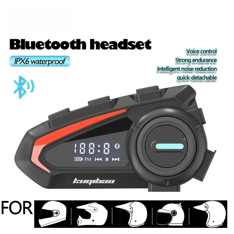 

Мотоциклетный домофон, Bluetooth наушники для аксессуаров для мотоциклов, гарнитура для шлема, ЖК-экран, водонепроницаемый беспроводной музыкальный плеер