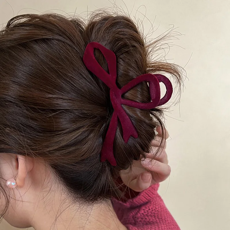 Red Velvet Bow Hair Clips Autumn Winter Women Hair Claw Clip French Elegant Hairpin Korean Hair Accessories Female Headwear Gift