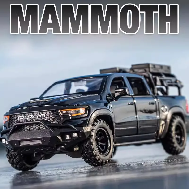 1:32 DODGE Mammoth 1000 TRX Alloy Pickup Car Model Diecast Metal Off-road Vehicle Model Sound and Light Simulation Kids Toy Gift