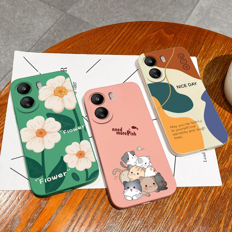 Phone Case For Xiaomi Poco C65 Protective Capa Liquid Silicone Fashion Cute Avocado Pattern Cover For XiaomiPocoC65 Coque Funda