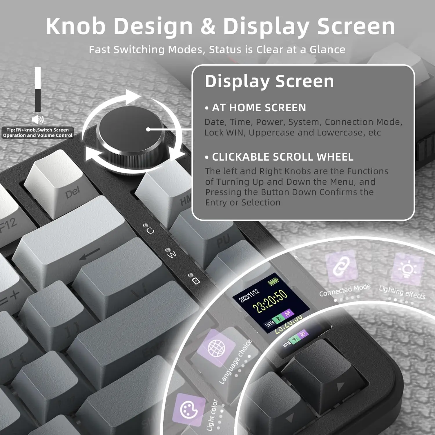 ATTACK SHARK X85Pro 75% لوحة مفاتيح ميكانيكية مع شاشة ومقبض لاسلكي قابل للتبديل السريع 2.4 جيجا هرتز/بلوتوث/سلكي RGB طوقا جبل QM